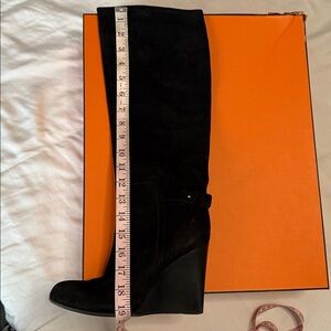 Knee high black suede boots